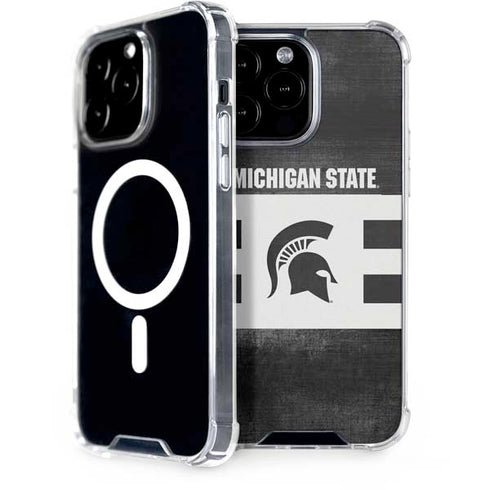 Michigan State University Black and White Stripes iPhone 14 Pro Max MagSafe Case