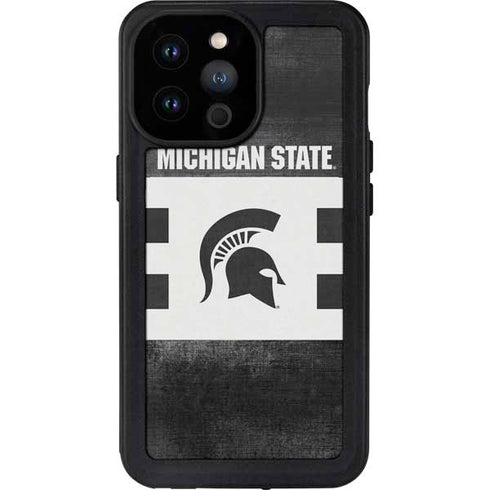 Michigan State University Black and White Stripes iPhone 14 Pro Max Waterproof Case