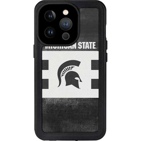 Michigan State University Black and White Stripes iPhone 14 Pro Waterproof Case