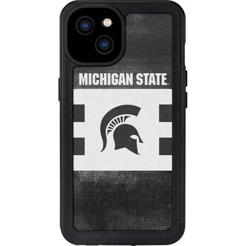 Michigan State University Black and White Stripes iPhone 15 Plus Waterproof Case
