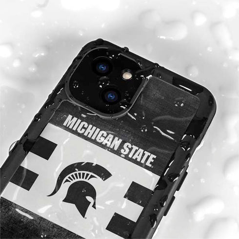 Michigan State University Black and White Stripes iPhone 15 Plus Waterproof Case