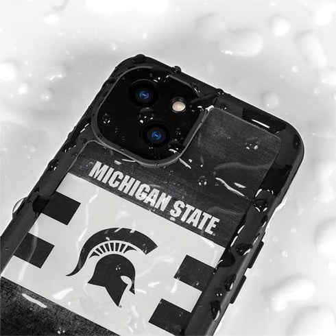 Michigan State University Black and White Stripes iPhone 15 Waterproof Case