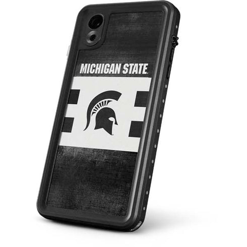 Michigan State University Black and White Stripes iPhone XR Waterproof Case