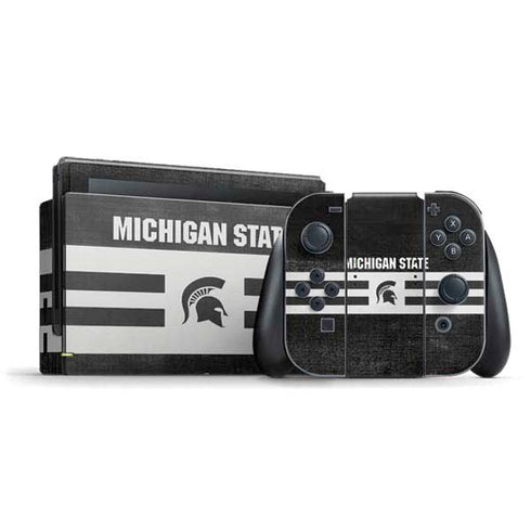 Michigan State University Black and White Stripes Nintendo Switch Bundle Skin