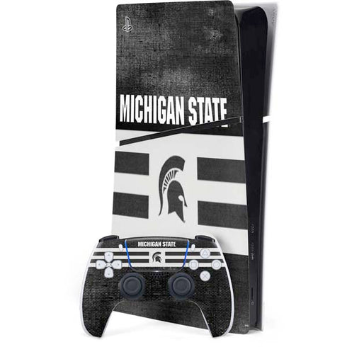 Michigan State University Black and White Stripes PS5 Slim Digital Edition Bundle Skin