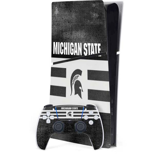 Michigan State University Black and White Stripes PS5 Slim Digital Edition Console Skin