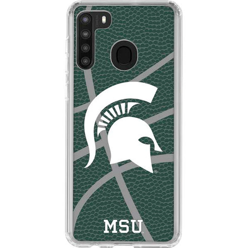 Michigan State University Green Basketball Galaxy A21 Clear Case