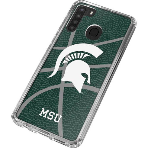 Michigan State University Green Basketball Galaxy A21 Clear Case