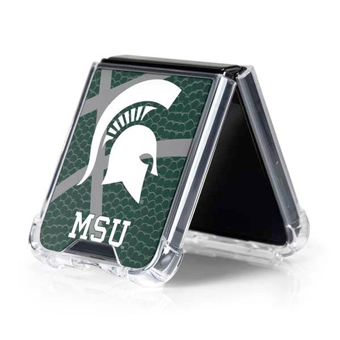 Michigan State University Green Basketball Galaxy Z Flip5 5G Clear Case