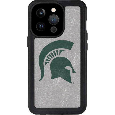 Michigan State University Grey Spartans Logo iPhone 14 Pro Waterproof Case