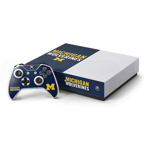 Michigan Wolverines M Xbox One S Console and Controller Bundle Skin