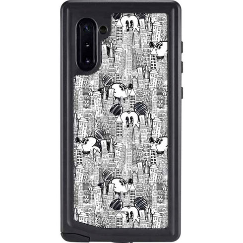 Disney Mickey Mouse Cityscape Sketch Galaxy Note 10 Waterproof Case