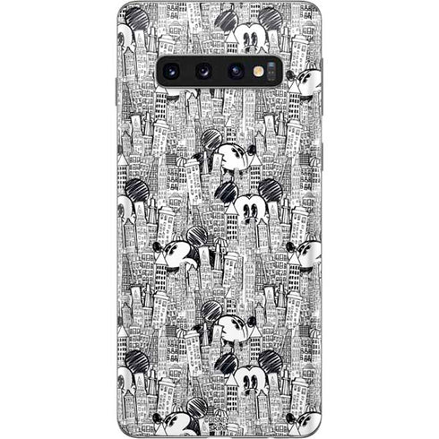 Disney Mickey Mouse Cityscape Sketch Galaxy S10 Skin