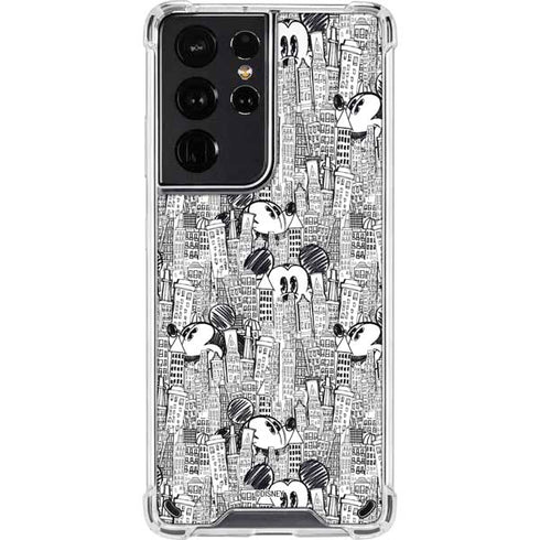 Disney Mickey Mouse Cityscape Sketch Galaxy S21 Ultra 5G Clear Case