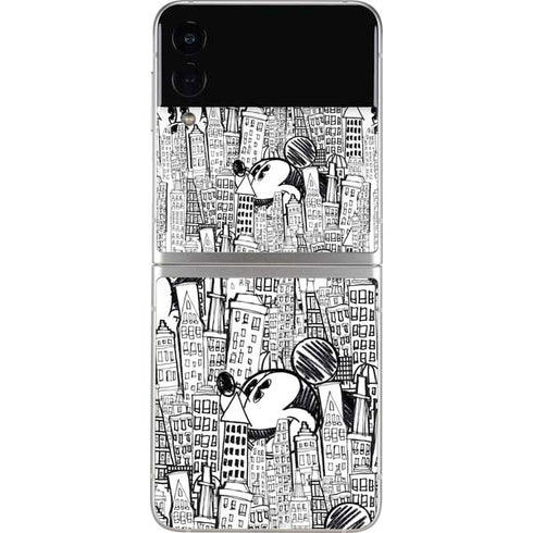 Disney Mickey Mouse Cityscape Sketch Galaxy Z Flip3 5G Skin