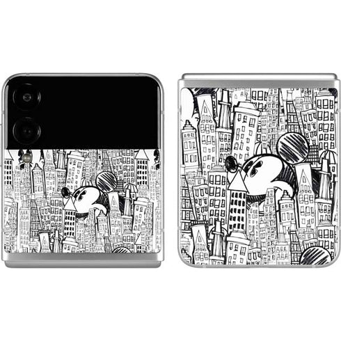 Disney Mickey Mouse Cityscape Sketch Galaxy Z Flip4 5G Skin