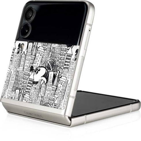 Disney Mickey Mouse Cityscape Sketch Galaxy Z Flip4 5G Skin