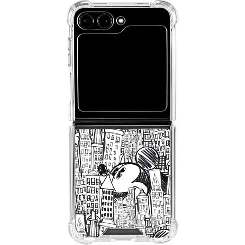 Disney Mickey Mouse Cityscape Sketch Galaxy Z Flip5 5G Clear Case