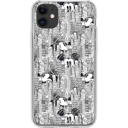Disney Mickey Mouse Cityscape Sketch iPhone 11 Clear Case
