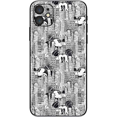 Disney Mickey Mouse Cityscape Sketch iPhone 11 Skin
