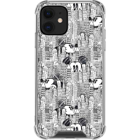 Disney Mickey Mouse Cityscape Sketch iPhone 12 Clear Case