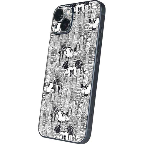 Disney Mickey Mouse Cityscape Sketch iPhone 15 Plus Skin