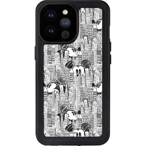 Disney Mickey Mouse Cityscape Sketch iPhone 14 Pro Max Waterproof Case
