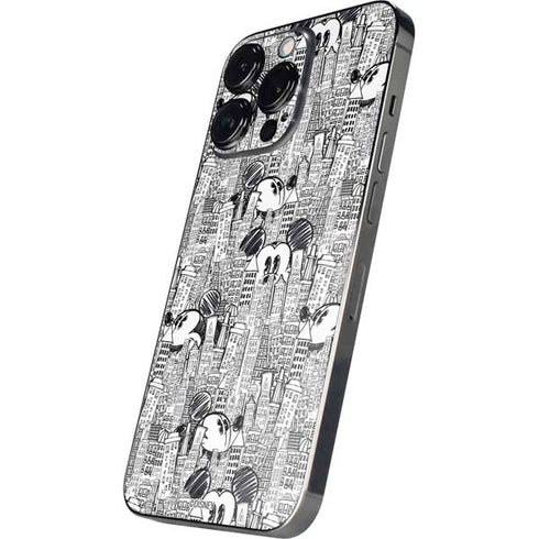 Disney Mickey Mouse Cityscape Sketch iPhone 14 Pro Skin
