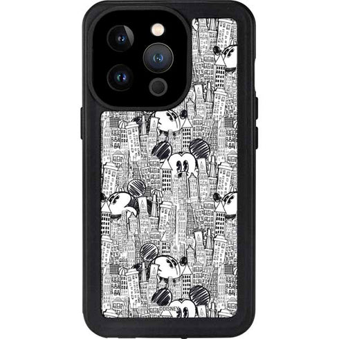 Disney Mickey Mouse Cityscape Sketch iPhone 14 Pro Waterproof Case