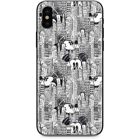 Disney Mickey Mouse Cityscape Sketch iPhone X Skin