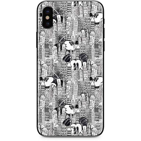 Disney Mickey Mouse Cityscape Sketch iPhone XS Skin