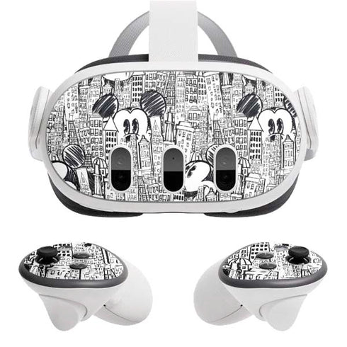 Disney Mickey Mouse Cityscape Sketch Meta Quest 3 Skin