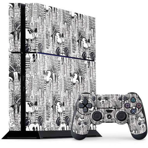 Disney Mickey Mouse Cityscape Sketch PS4 Console and Controller Bundle Skin