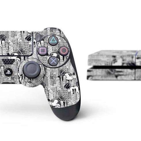 Disney Mickey Mouse Cityscape Sketch PS4 Console and Controller Bundle Skin