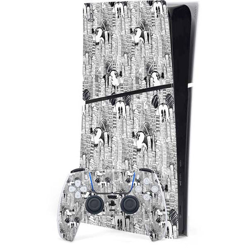 Disney Mickey Mouse Cityscape Sketch PS5 Slim Digital Edition Console Skin