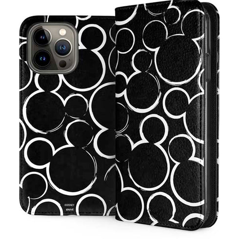 Disney Mickey Mouse Logo Pattern iPhone 14 Pro Max Folio Case