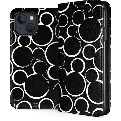 Disney Mickey Mouse Logo Pattern iPhone 15 Plus Folio Case