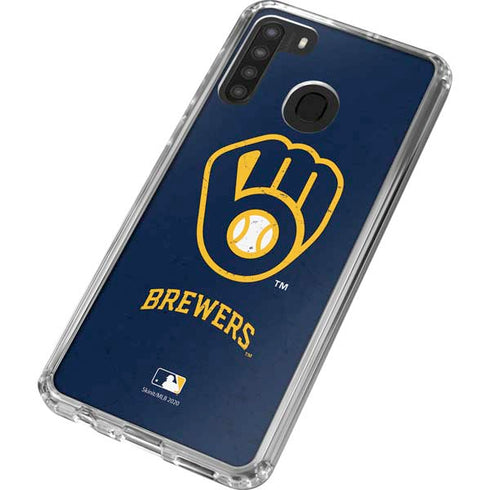 MLB Milwaukee Brewers - Solid Distressed Galaxy A21 Clear Case