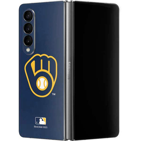 MLB Milwaukee Brewers - Solid Distressed Galaxy Z Fold4 5G Skin