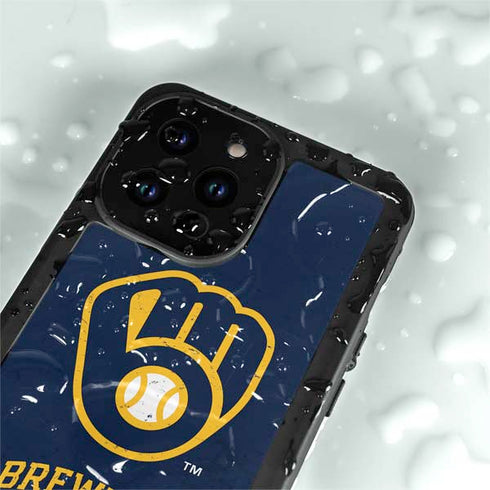 MLB Milwaukee Brewers - Solid Distressed iPhone 14 Pro Max Waterproof Case