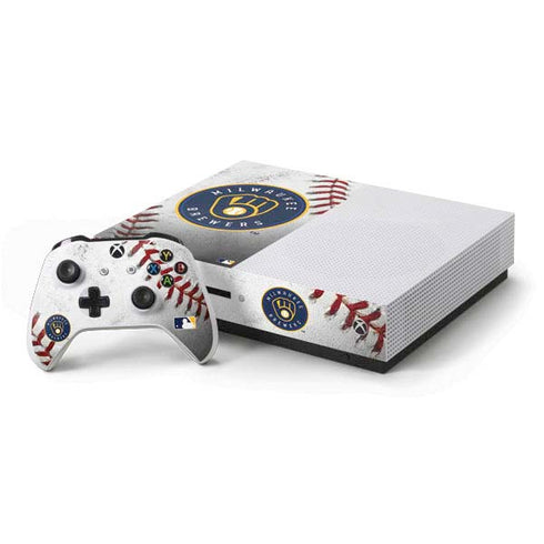 MLB Milwaukee Brewers Game Ball Xbox One S Console and Controller Bundle Skin