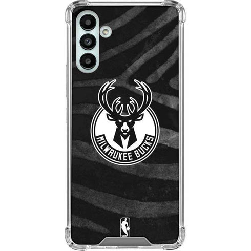 NBA Milwaukee Bucks Animal Print Black Galaxy A13 5G Clear Case