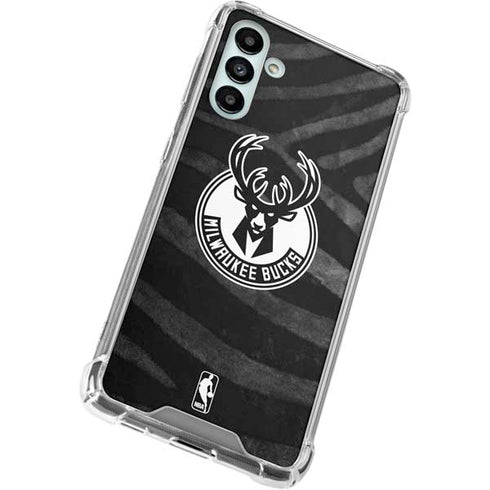 NBA Milwaukee Bucks Animal Print Black Galaxy A13 5G Clear Case