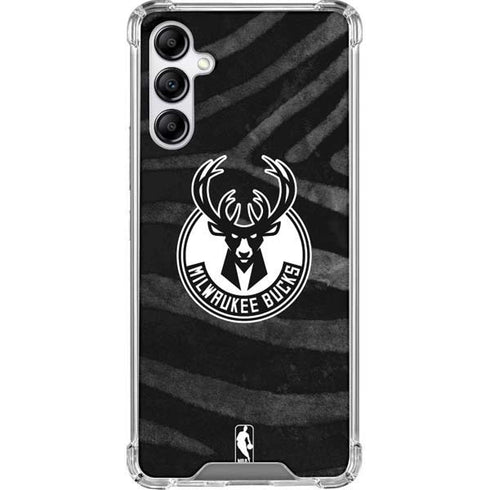 NBA Milwaukee Bucks Animal Print Black Galaxy A14 5G Clear Case
