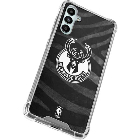 NBA Milwaukee Bucks Animal Print Black Galaxy A14 5G Clear Case