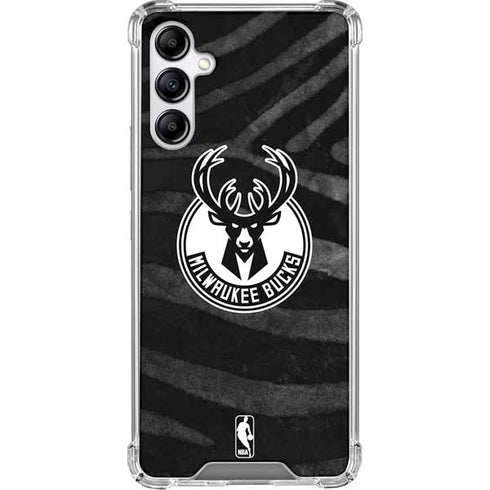 NBA Milwaukee Bucks Animal Print Black Galaxy A15 5G Clear Case