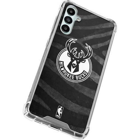 NBA Milwaukee Bucks Animal Print Black Galaxy A15 5G Clear Case