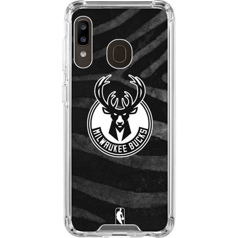 NBA Milwaukee Bucks Animal Print Black Galaxy A30 Clear Case