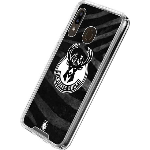 NBA Milwaukee Bucks Animal Print Black Galaxy A30 Clear Case