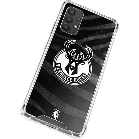 NBA Milwaukee Bucks Animal Print Black Galaxy A32 5G Clear Case